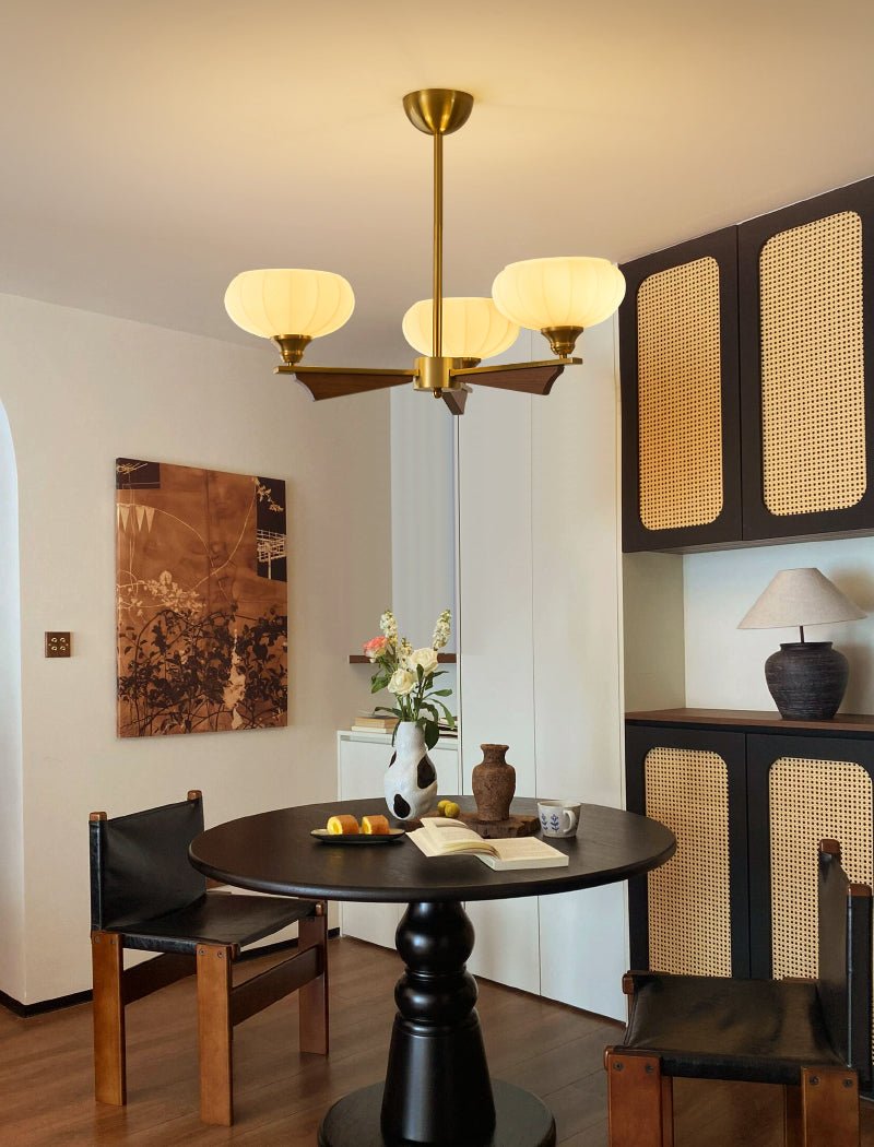 Elara Bloom Curated Mouth-Blown Frosted Glass Ch – illuminated warm ambiance setting