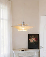 Elarienne Curated Optical Acrylic Pendant Light – illuminated warm ambiance setting