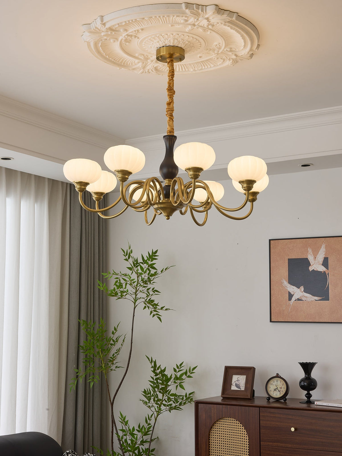 Elaris Curated Mouth-Blown Frosted Glass Chandel – unlit natural material contrast