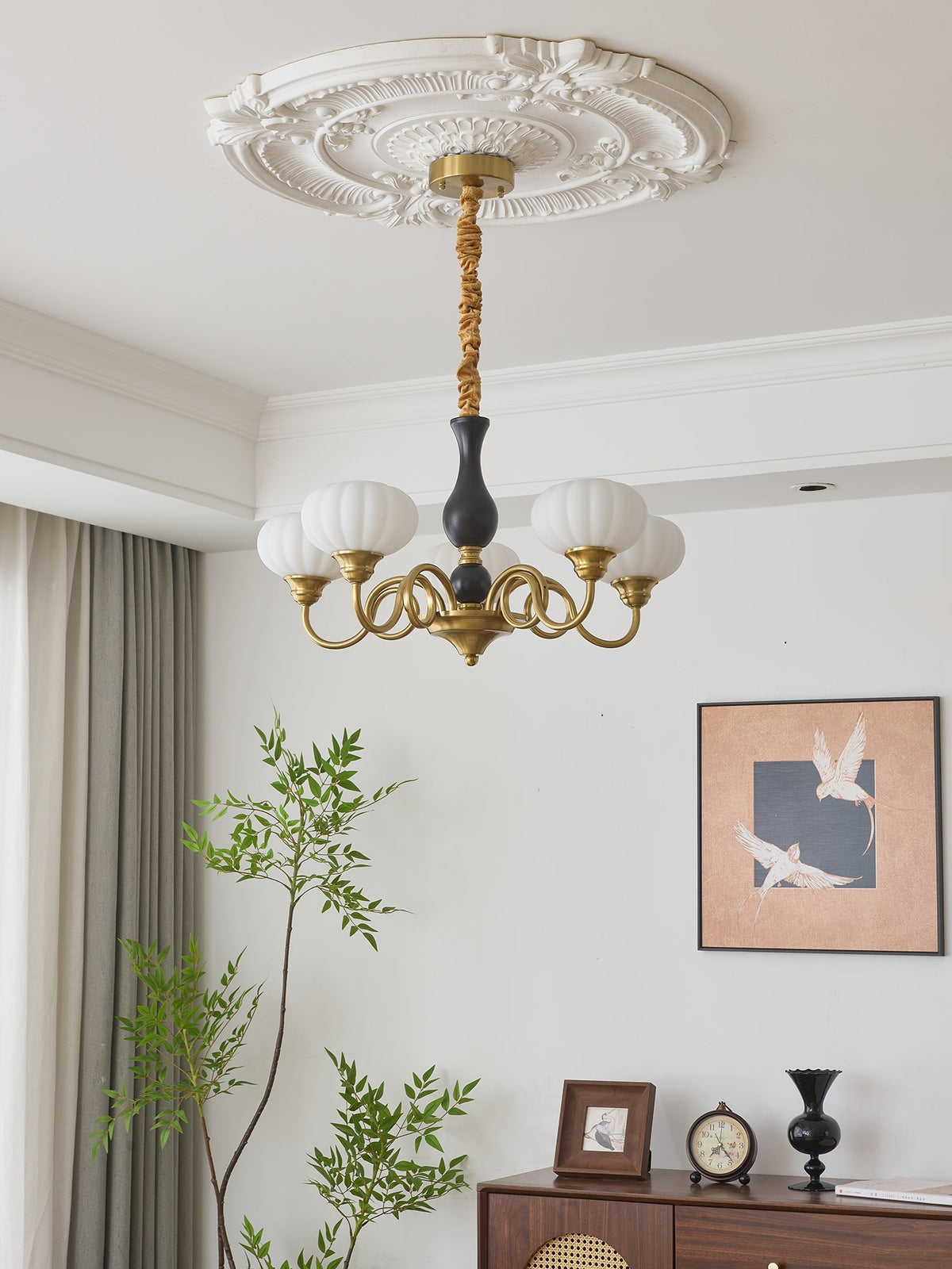 Elaris Curated Mouth-Blown Frosted Glass Chandel – full fixture elevation view