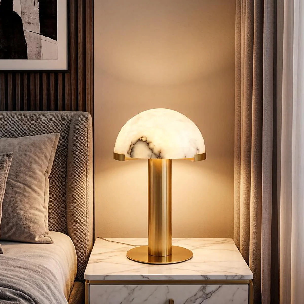Spanish Alabaster Table Lamp View 4 | Natural Spanish Alabaster Elegance Table Lamp | Modern Luxury Lighting | JINSHE | JINSHE
