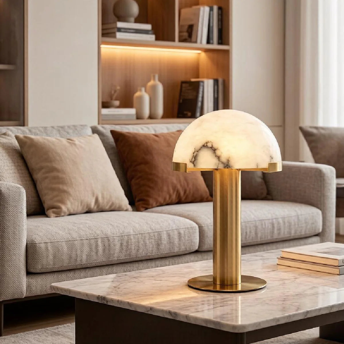 Spanish Alabaster Table Lamp View 3 | Natural Spanish Alabaster Elegance Table Lamp | Modern Luxury Lighting | JINSHE | JINSHE