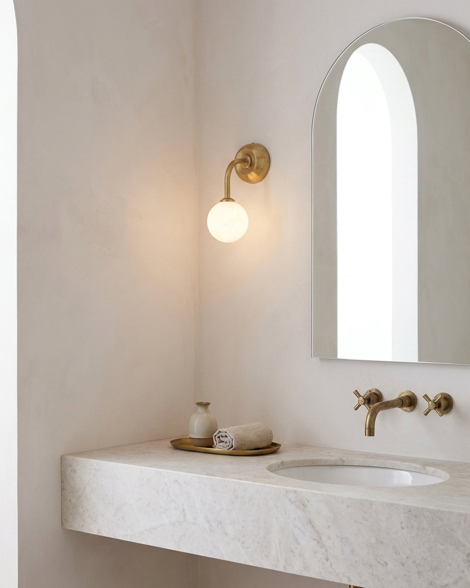 Elio Alabaster Curated Alabaster Wall Sconce – dimensional scale reference