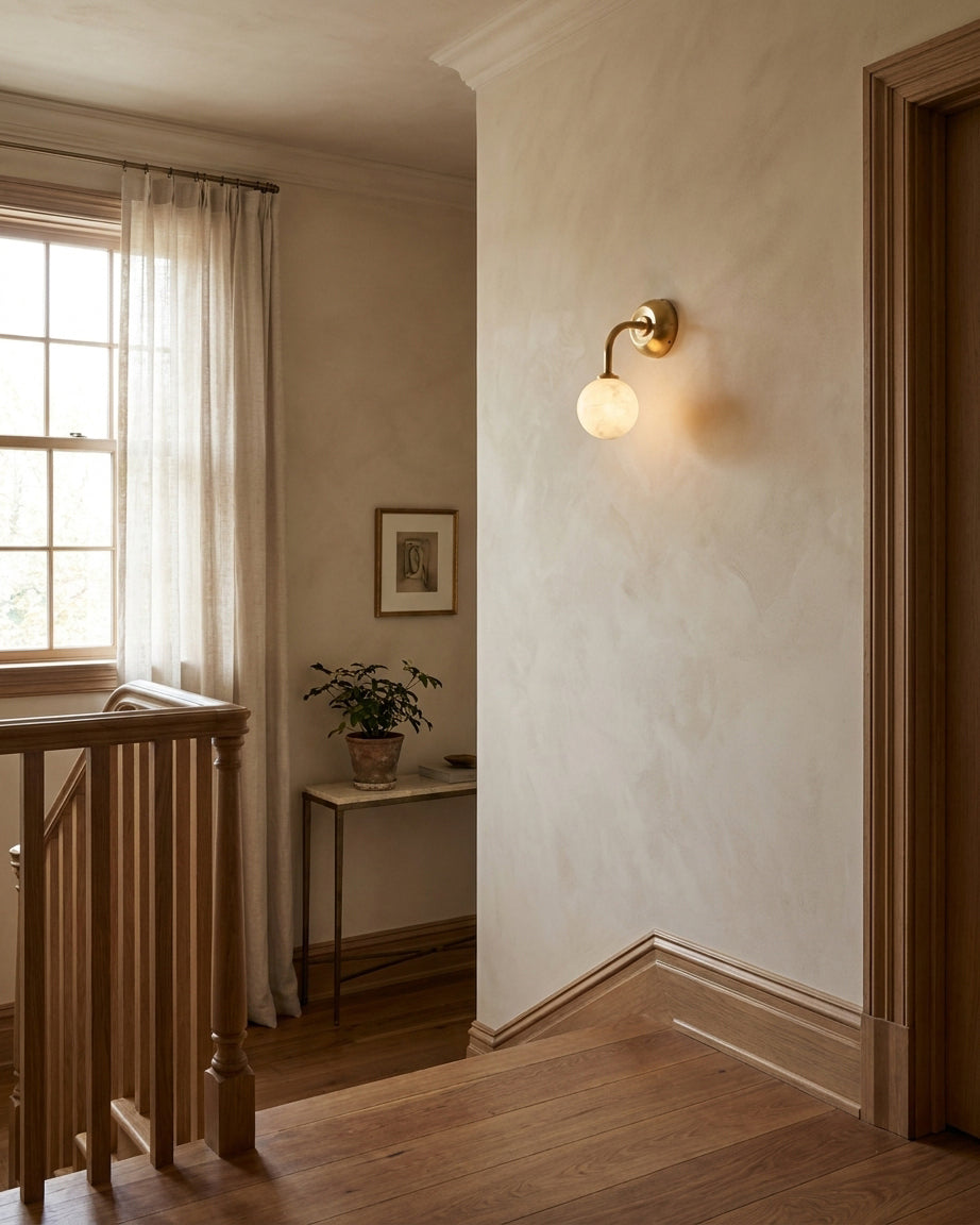 Elio Alabaster Curated Alabaster Wall Sconce – structural canopy joint detail