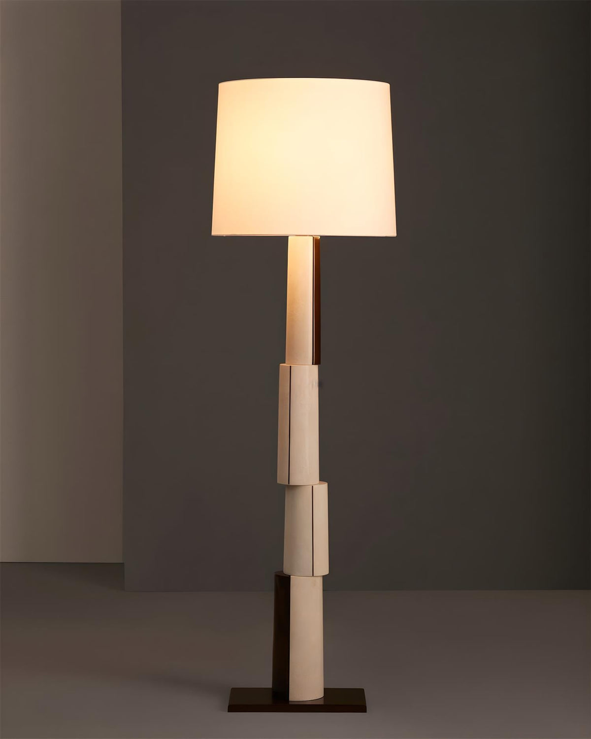 Elion Block Curated Iron & Glass Floor Lamp – architectural ceiling profile