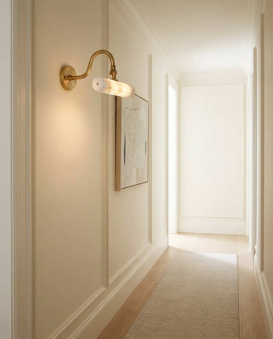 Elowen Alabaster Curated Alabaster Wall Sconce – handcrafted surface texture