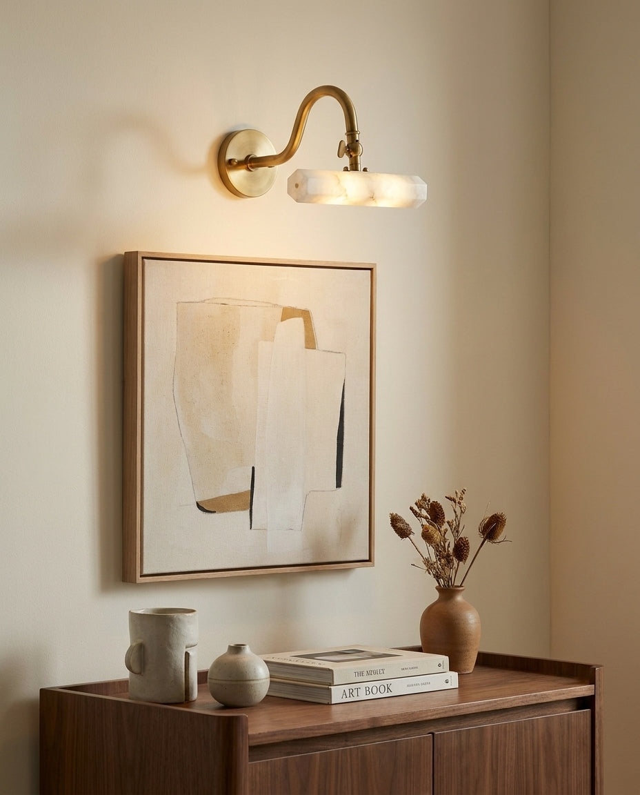 Elowen Alabaster Curated Alabaster Wall Sconce – unlit natural material contrast