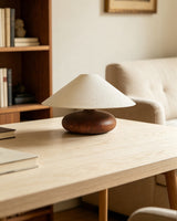 Elowen Curated Solid Hardwood Table Lamp warm illuminated room view