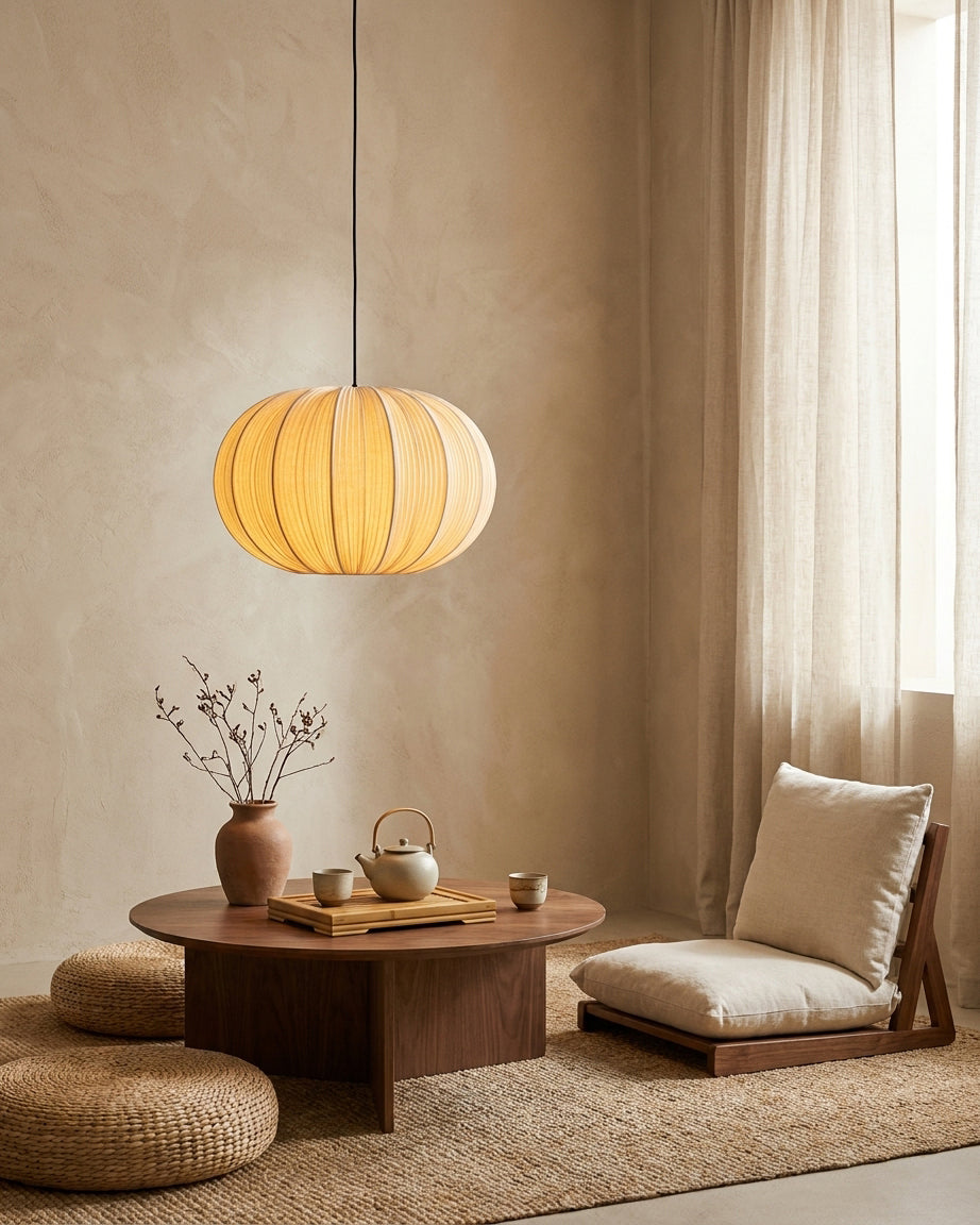 Elunor Curated Finished Iron Pendant Light – unlit natural material contrast