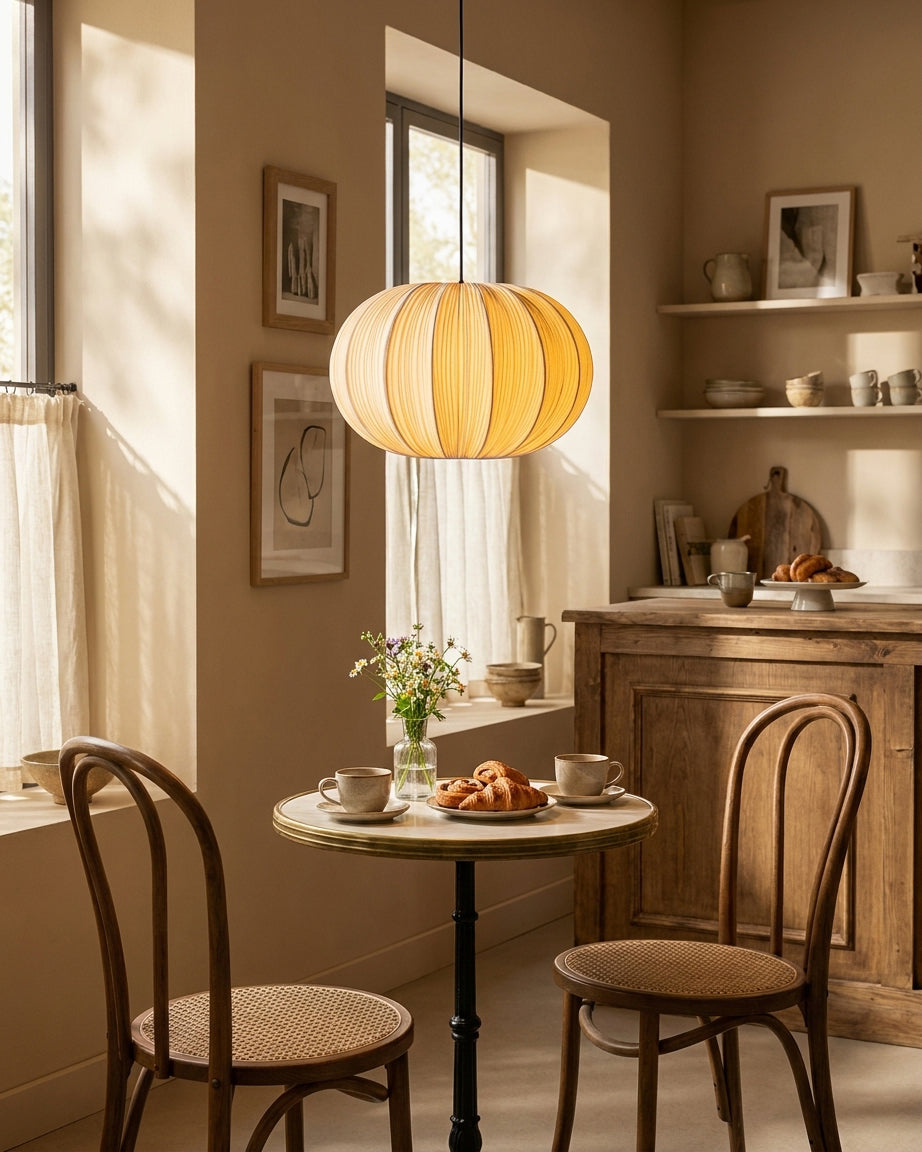Elunor Curated Finished Iron Pendant Light – spatial dining room perspective