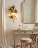 Elysia Bloom Curated Iron & Glass Wall Sconce – spatial dining room perspective