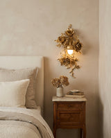 Iron & Glass craftsmanship detail on Elysia Bloom Curated Iron & Glass Wall Sconce