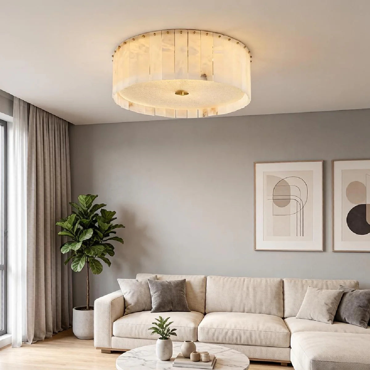 Ceiling Light View 6 | Luxury Marble & Solid Brass Flush Mount Ceiling Light | Minimalist Designer Cloud Ceiling Lamp | JINSHE Elysian | JINSHE
