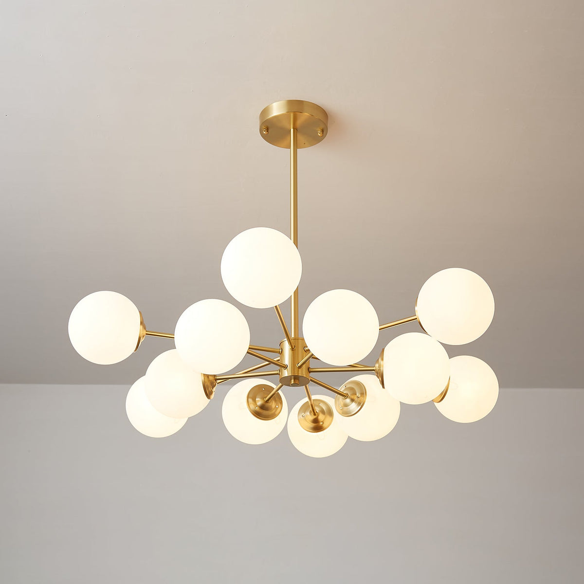 Elysium Curated Mouth-Blown Frosted Glass Chande – illuminated warm ambiance setting