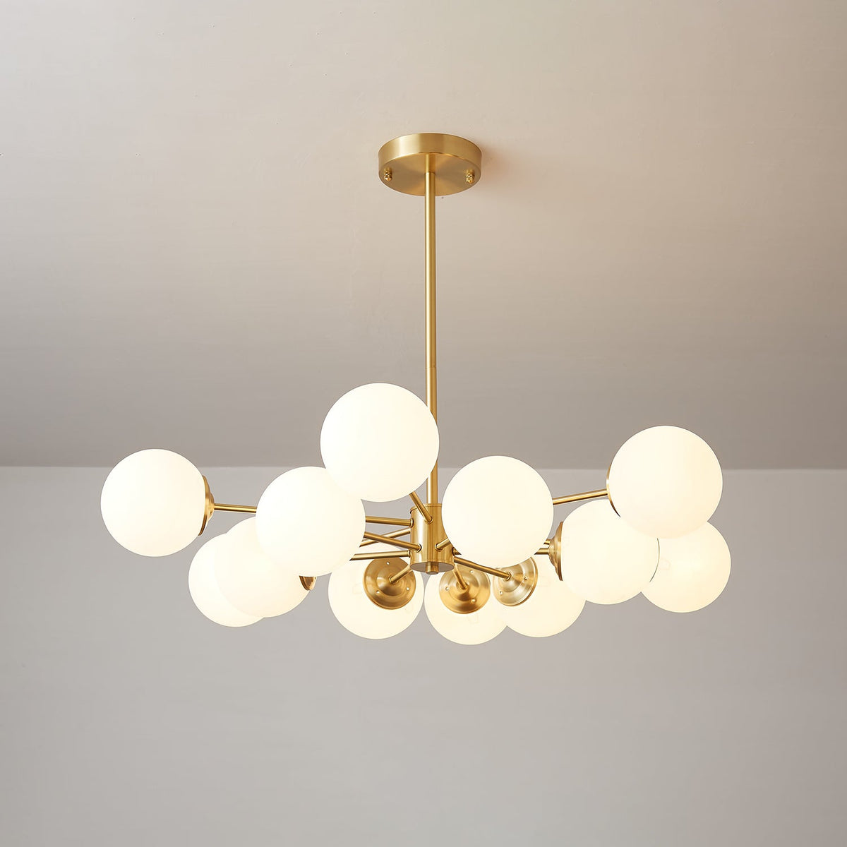 Elysium Curated Mouth-Blown Frosted Glass Chande installed in residential dining space