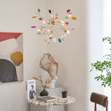 Agate Flake Curated Iron & Glass Chandelier installed in residential dining space