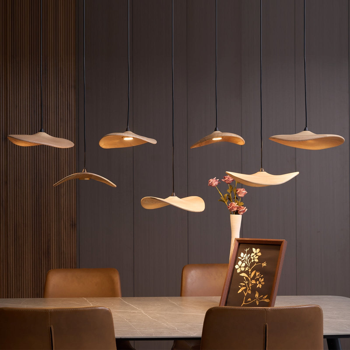 Empty Leaf Curated Solid Hardwood Chandelier – unlit natural material contrast