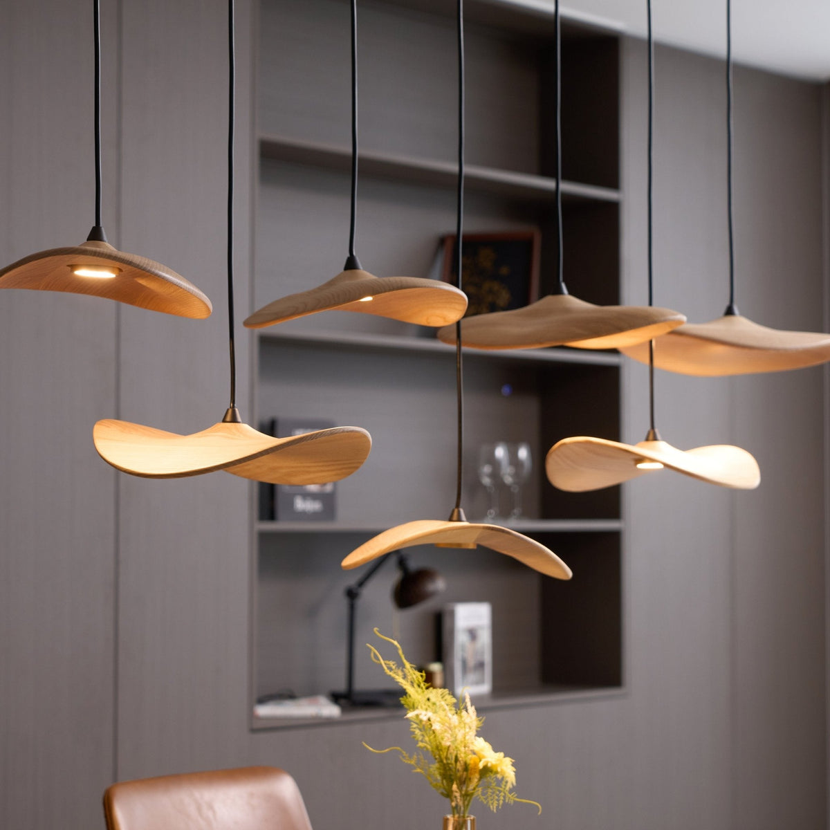 Empty Leaf Curated Solid Hardwood Chandelier – handcrafted surface texture