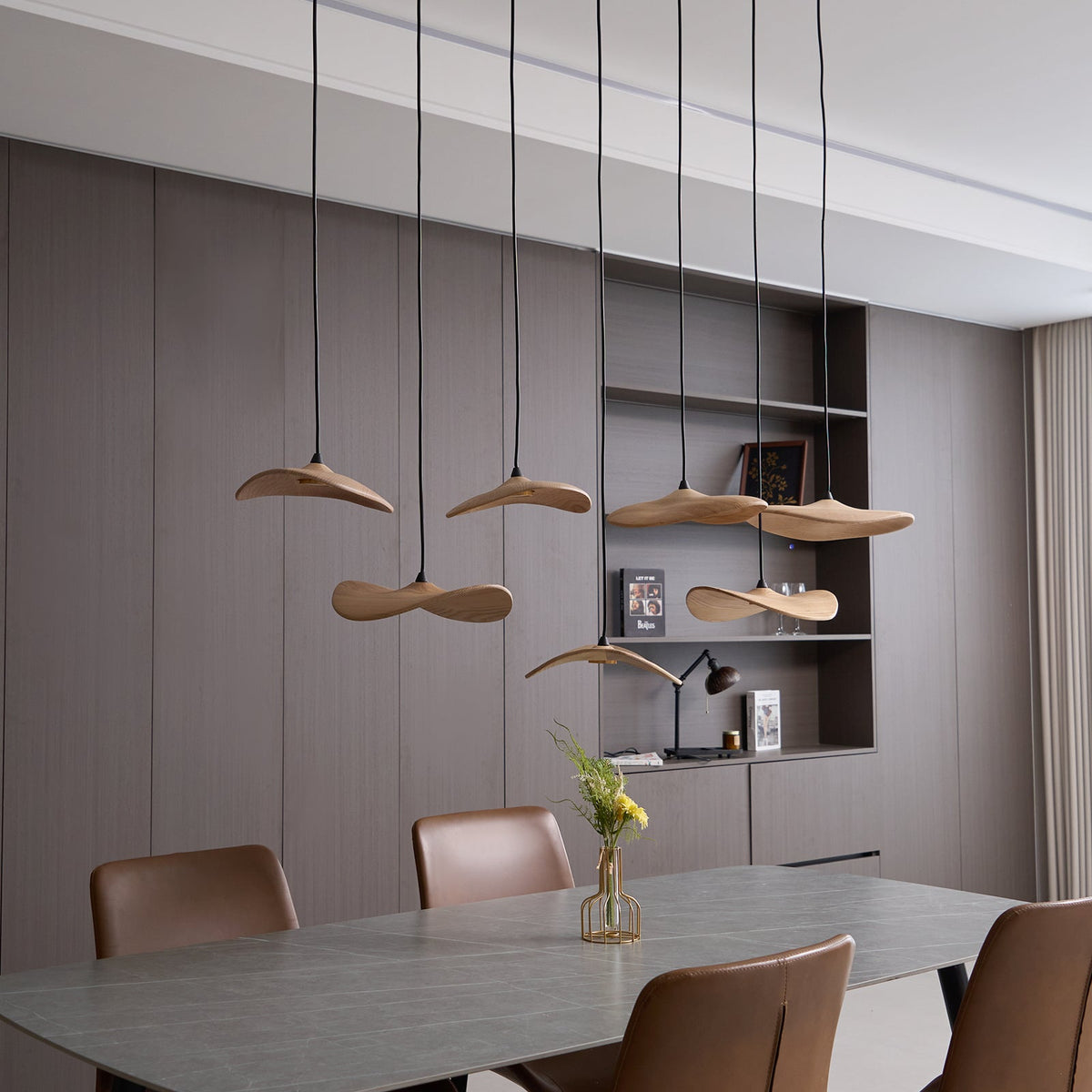 Empty Leaf Curated Solid Hardwood Chandelier – side angled contour profile