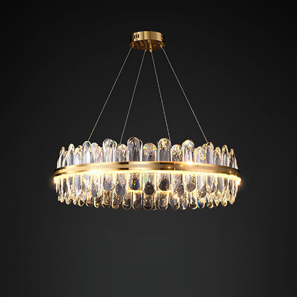Enos Crystal Curated K9 Bohemian Crystal Chandel – illuminated warm ambiance setting #1