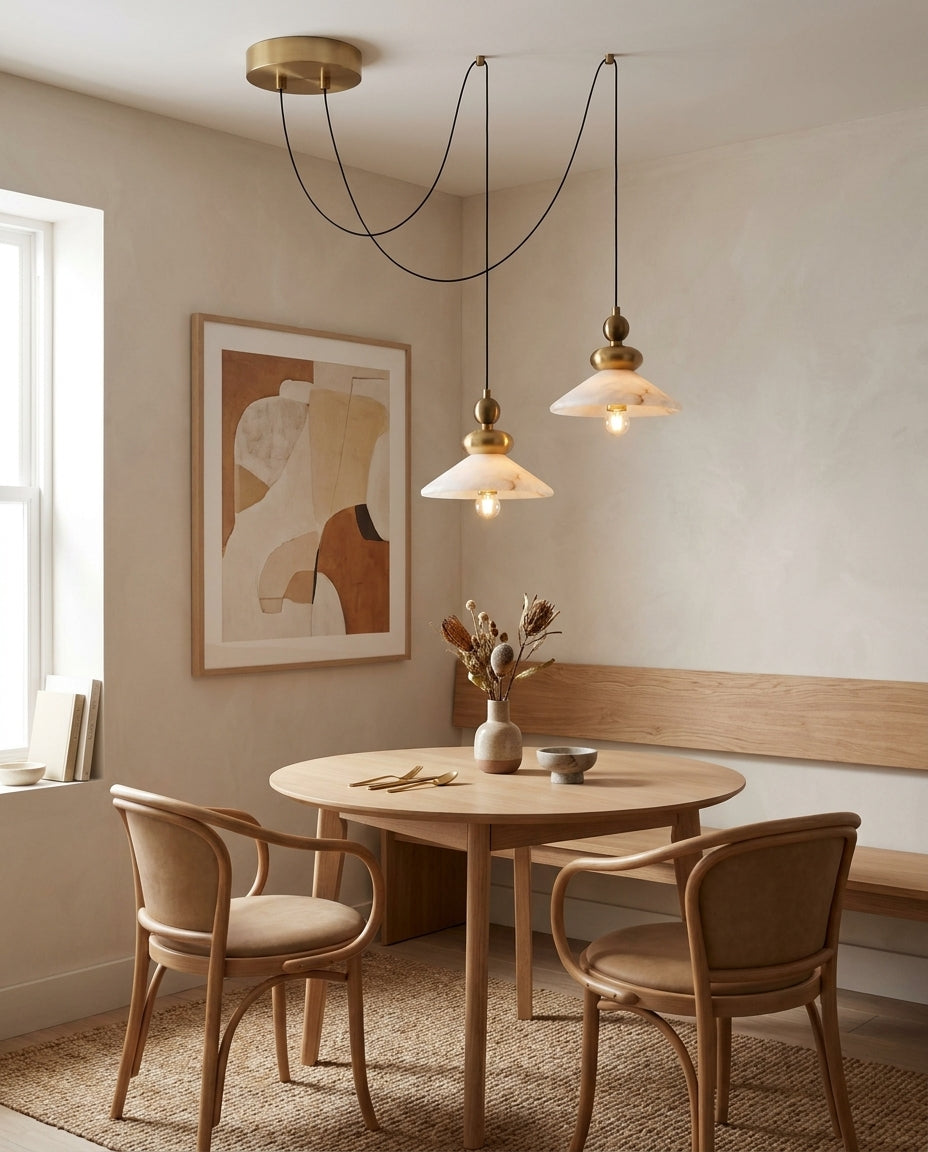 Equinox Alabaster Curated Alabaster Pendant Ligh installed in residential dining space