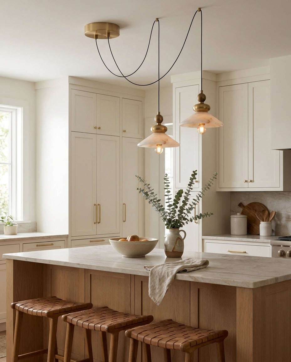 Equinox Alabaster Curated Alabaster Pendant Ligh – illuminated warm ambiance setting