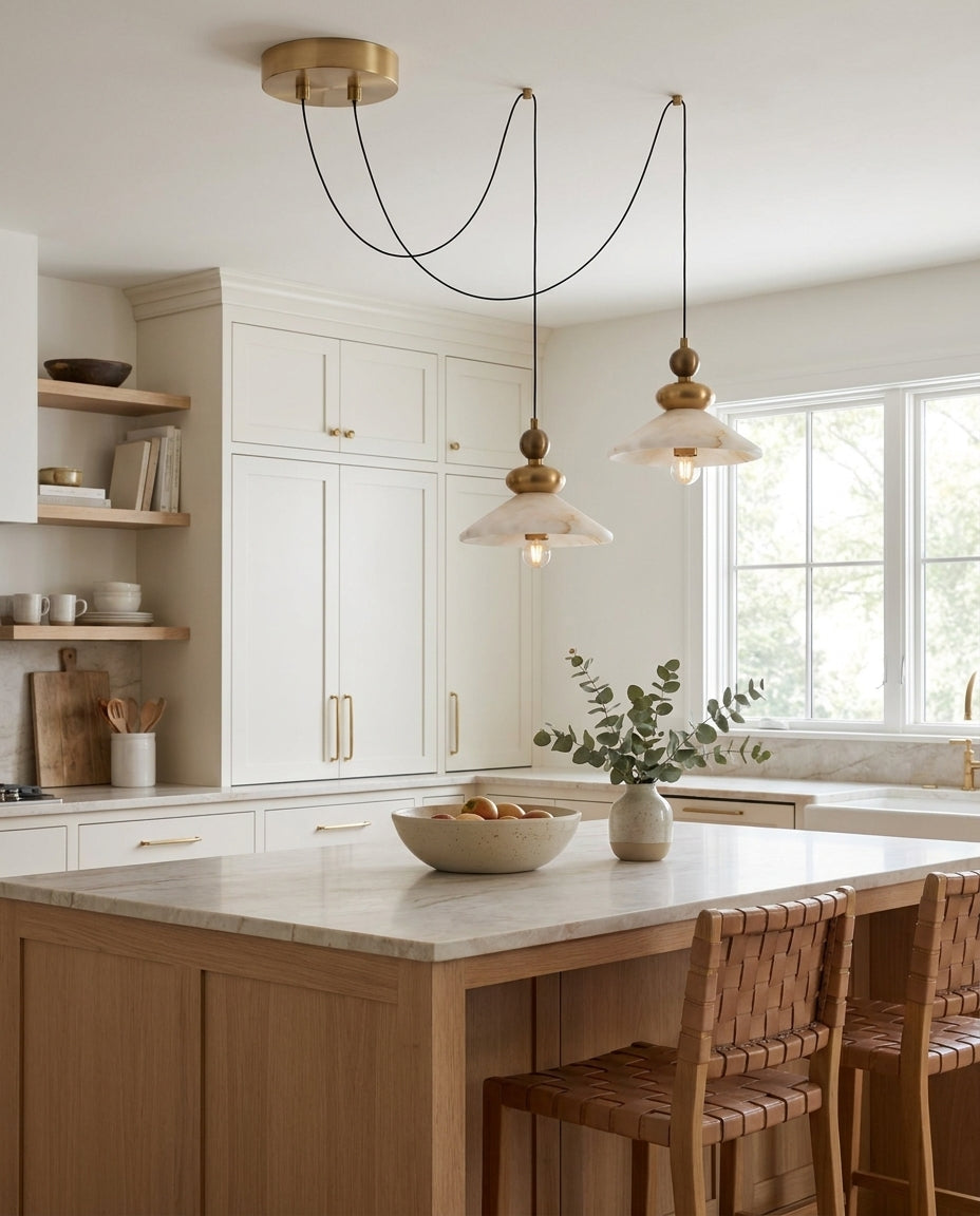 Equinox Alabaster Curated Alabaster Pendant Ligh – handcrafted surface texture