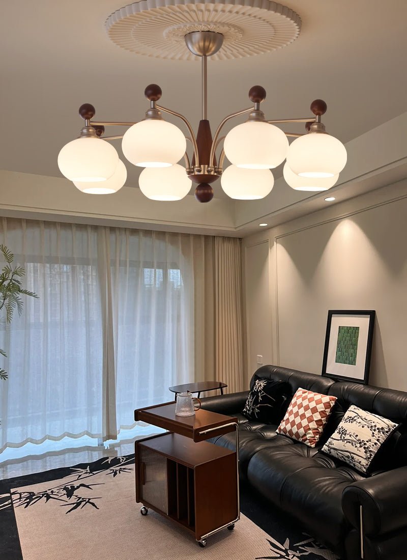 Ethereal Orbit Curated Mouth-Blown Frosted Glass – full fixture elevation view