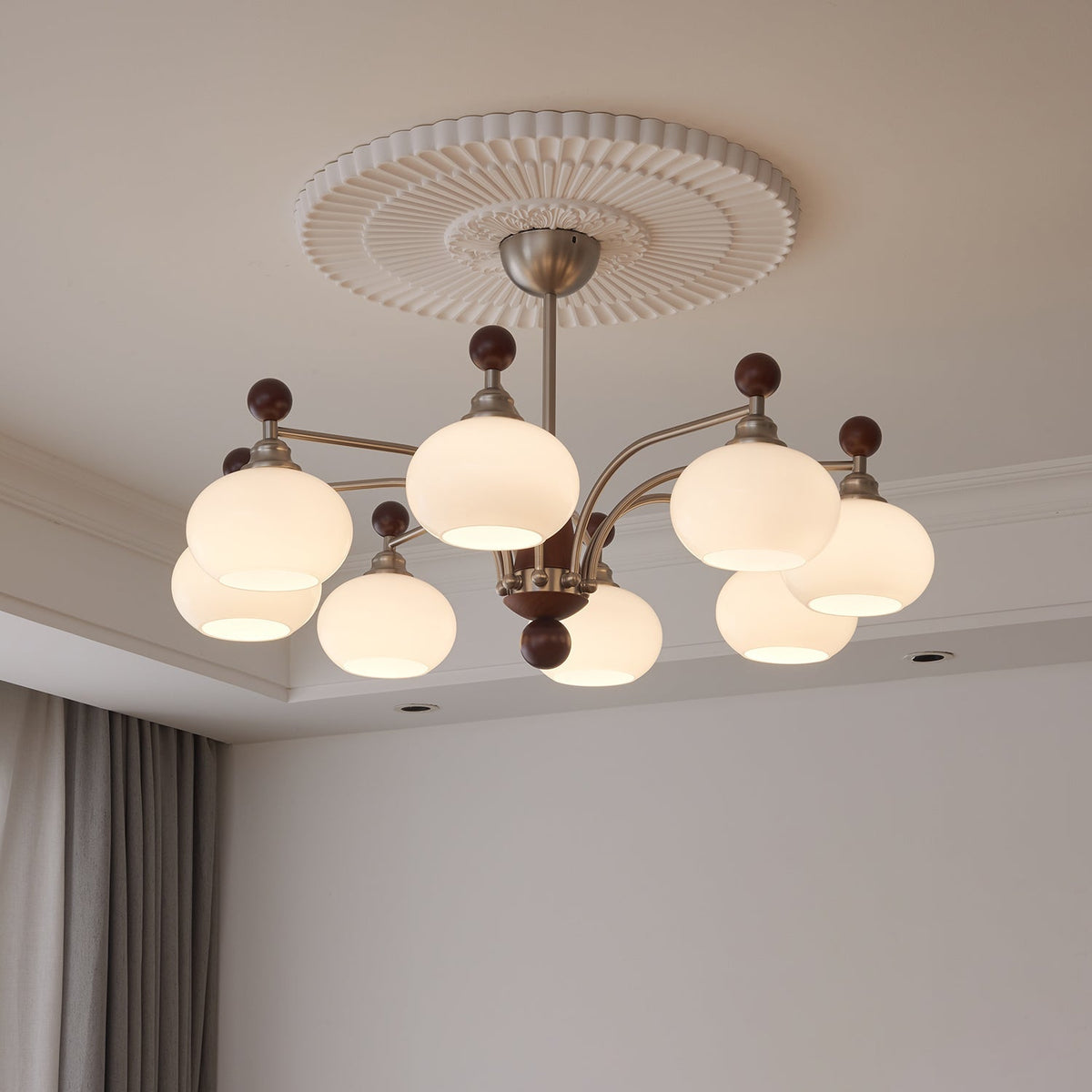 Ethereal Orbit Curated Mouth-Blown Frosted Glass warm illuminated room view
