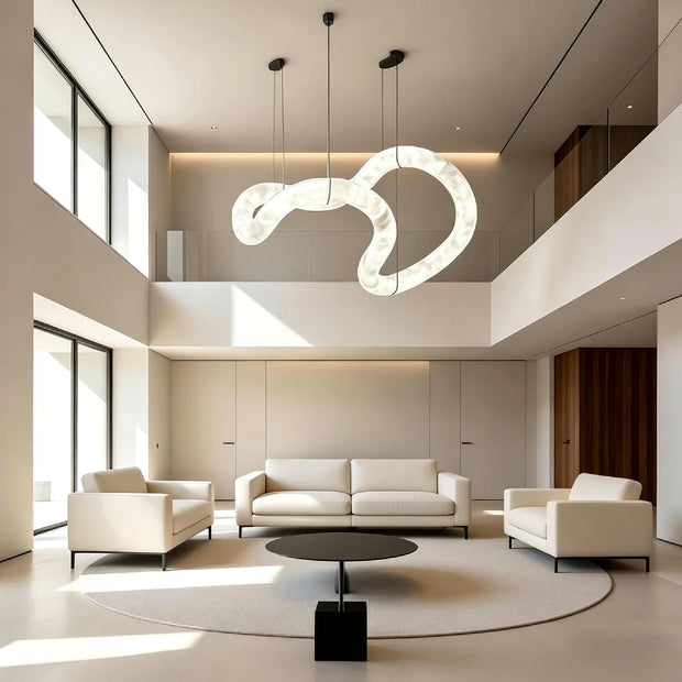 Ethereal Wave Alabaster Chandelier | Grand Luxury Statement Light for Villa Living Room | JINSHE