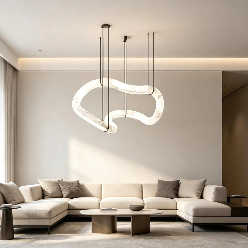 JINSHE Ethereal Wave Alabaster Chandelier | Grand Luxury Statement Light for Villa Living Room Chandelier - product image
