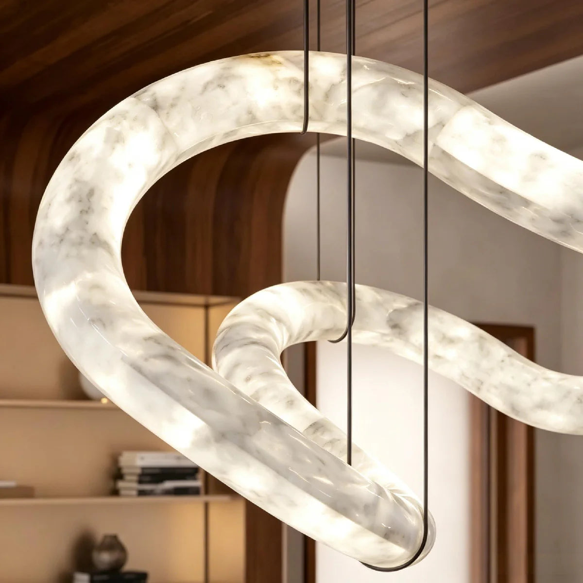 JINSHE Ethereal Wave Alabaster Chandelier | Grand Luxury Statement Light for Villa Living Room Chandelier - product image