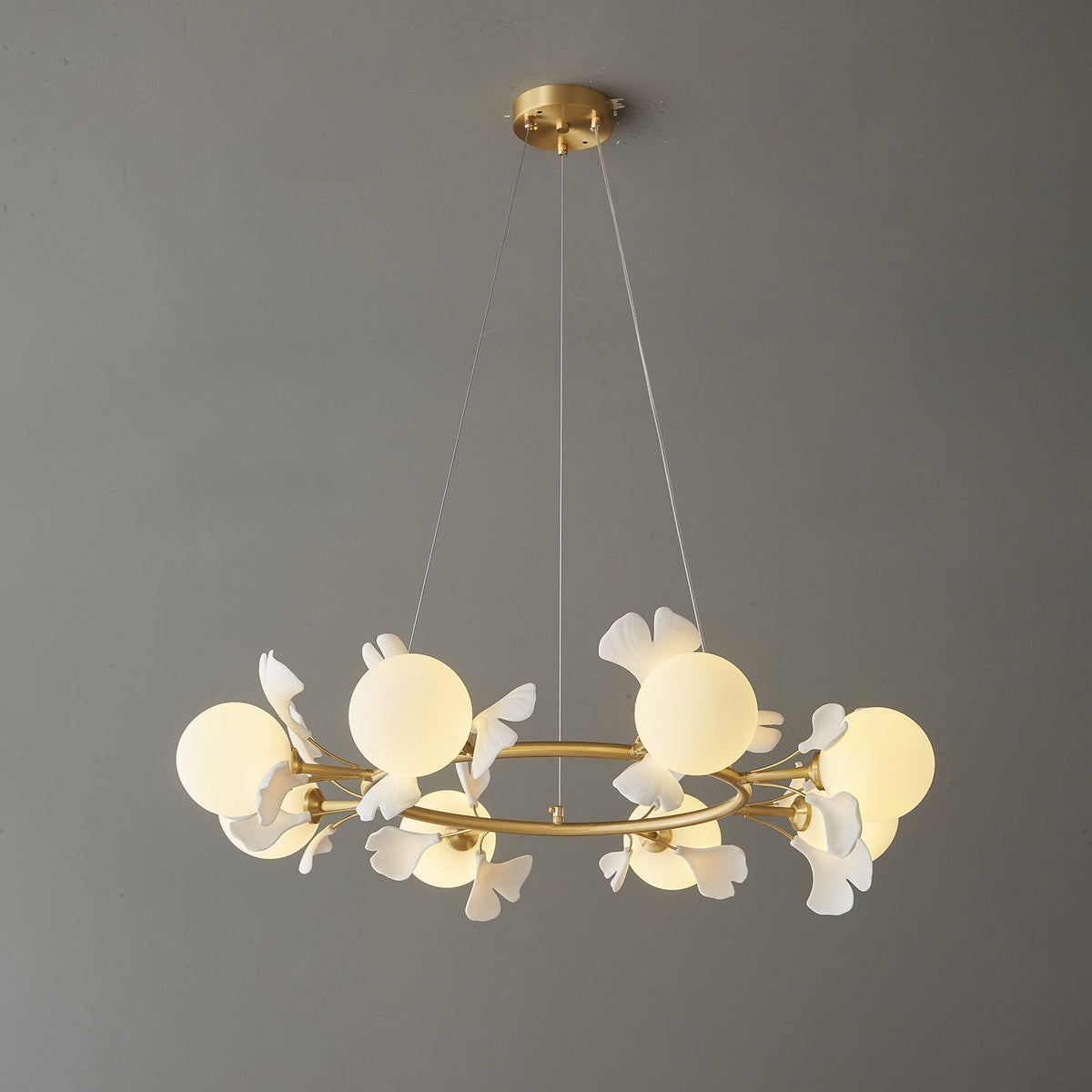 Evander Gingko Curated Mouth-Blown Frosted Glass – unlit natural material contrast