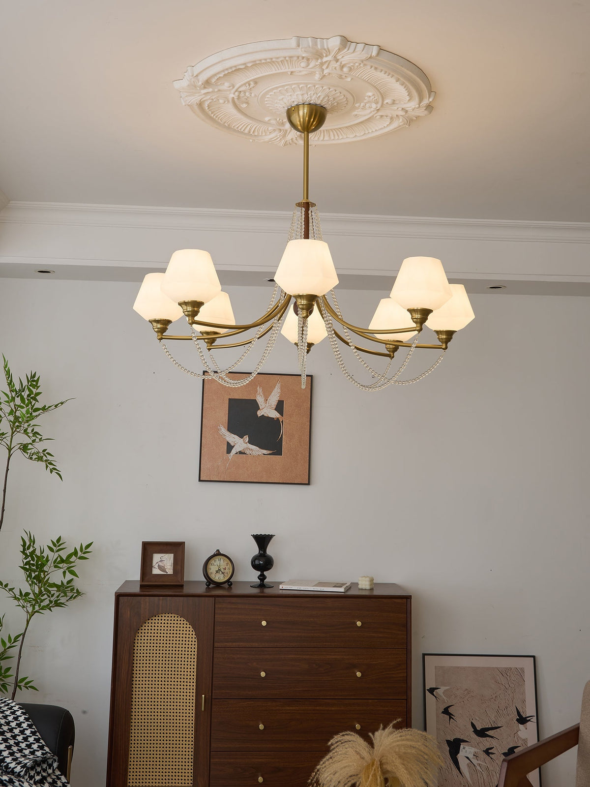 Evora Curated Mouth-Blown Frosted Glass Chandeli – unlit natural material contrast