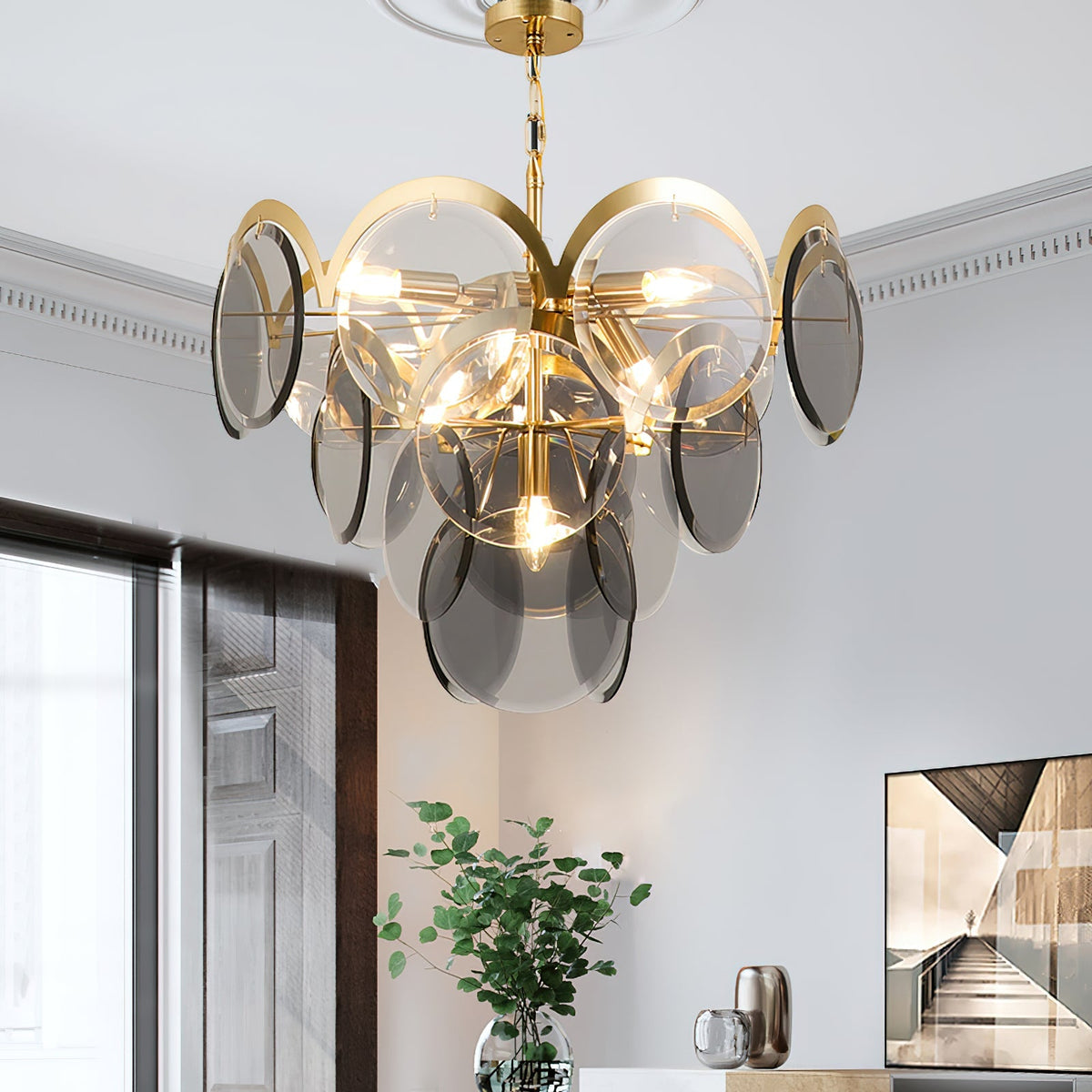 Petala Amber Art Glass Chandelier – architectural ceiling profile