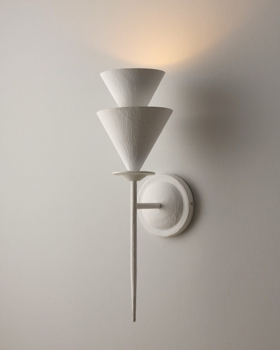 Fanoria Curated Iron & Glass Wall Sconce – spatial dining room perspective