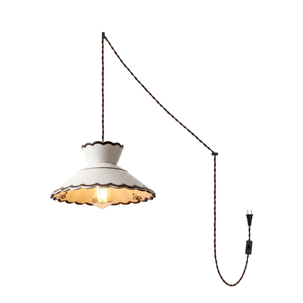 Festonia Curated Hand-Thrown Ceramic Pendant Lig – Dia 24.5 cm × H 13 cm    ∅ 9.6 × H 5.1 finish configuration
