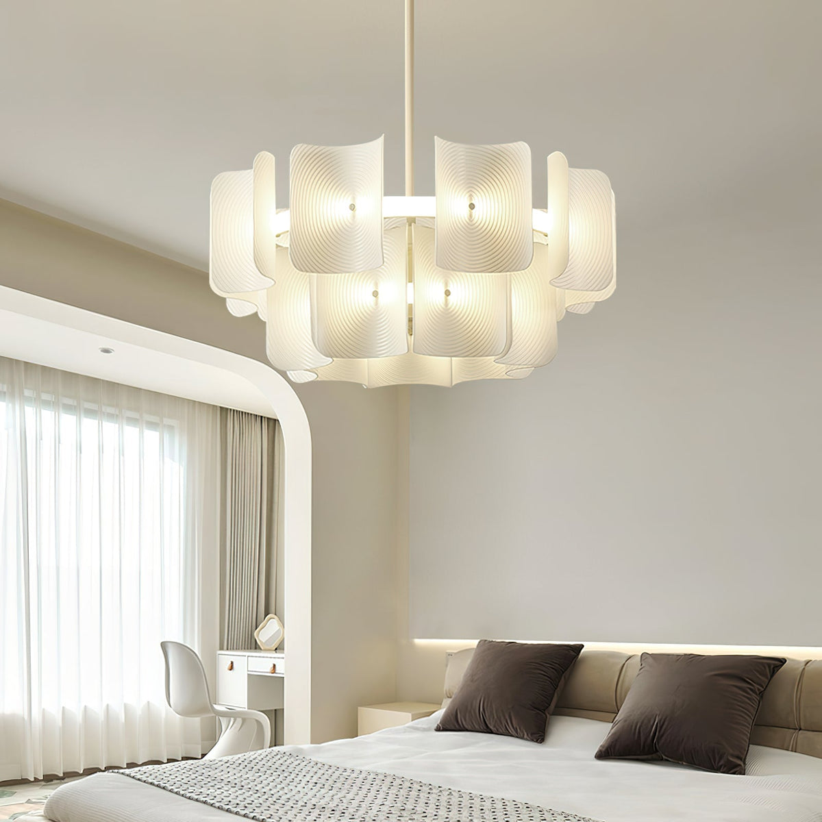Fingerprint Curated Optical Acrylic Chandelier – illuminated warm ambiance setting