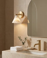 Finley Alabaster Curated Alabaster Wall Sconce – illuminated warm ambiance setting