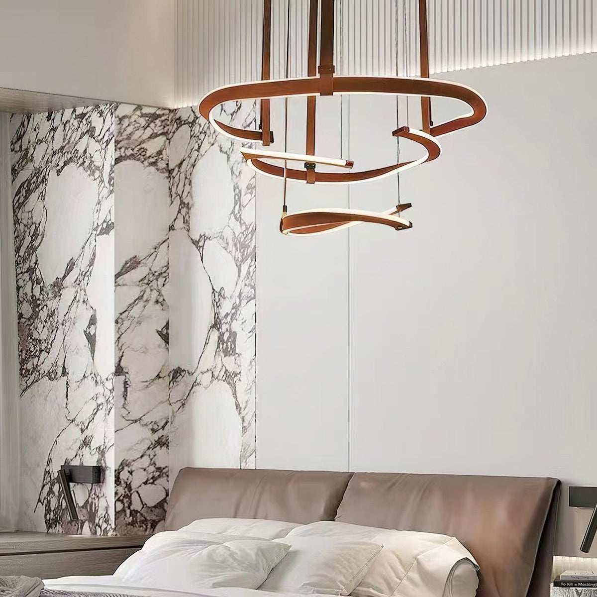 Finopi Curated Iron & Glass Chandelier installed in residential dining space