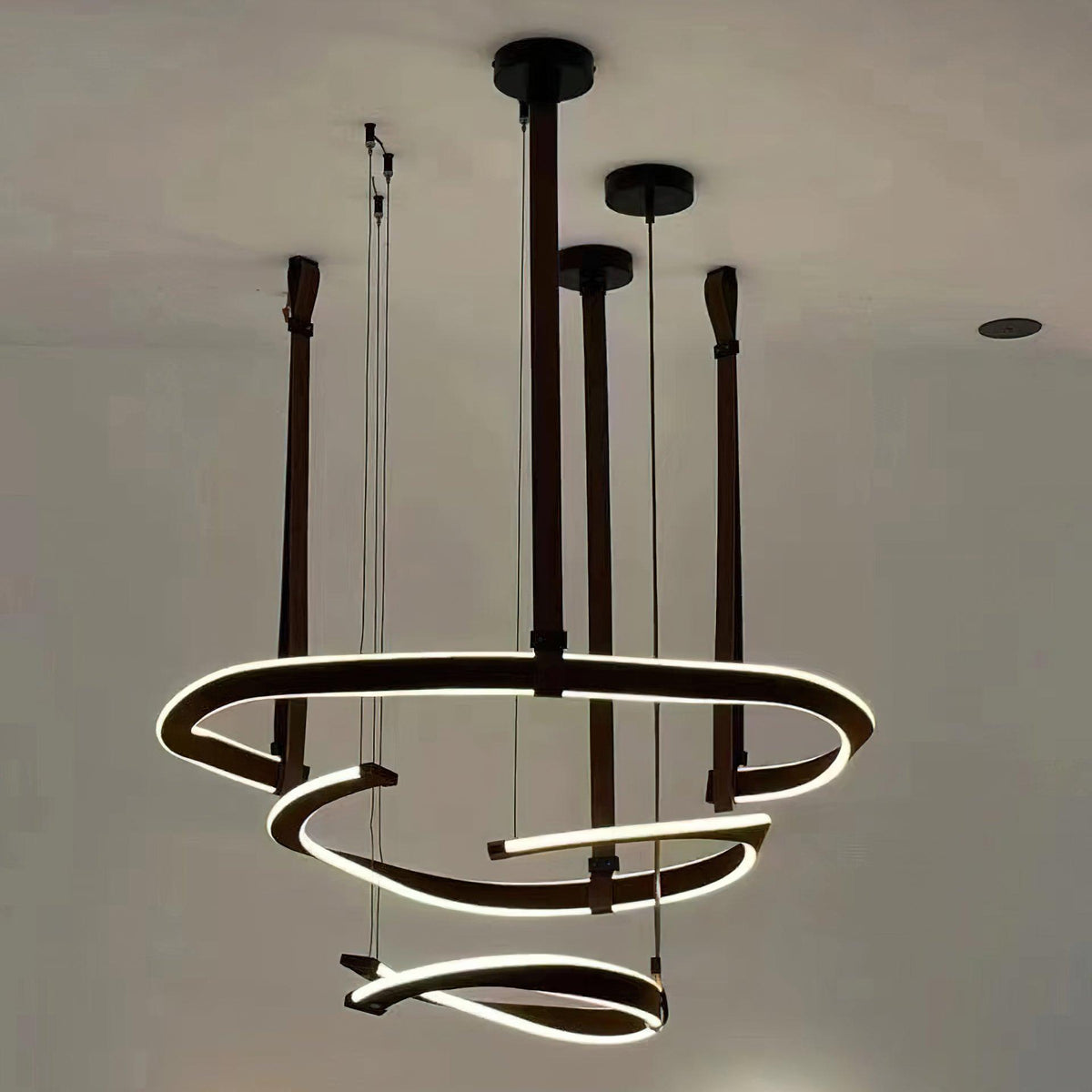 Finopi Curated Iron & Glass Chandelier – unlit natural material contrast