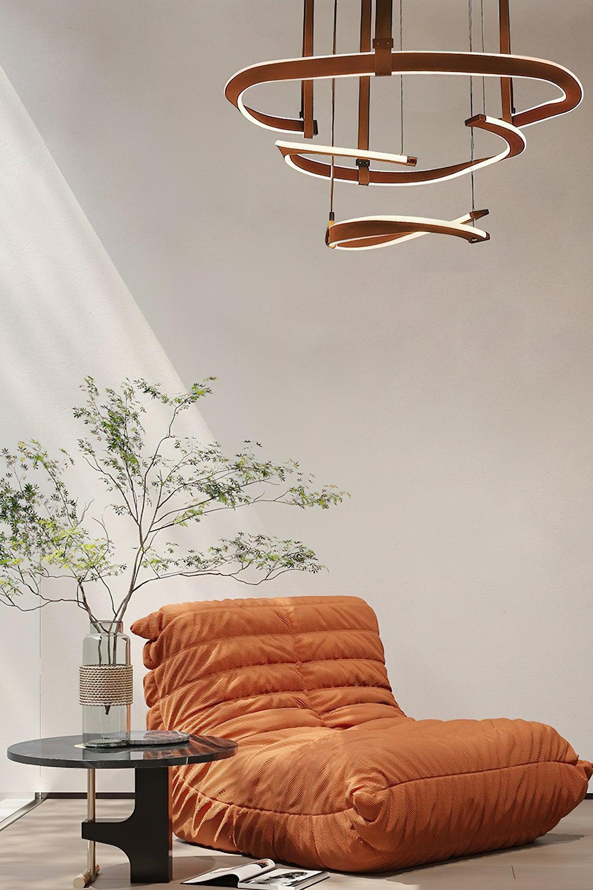 Finopi Curated Iron & Glass Chandelier – illuminated warm ambiance setting