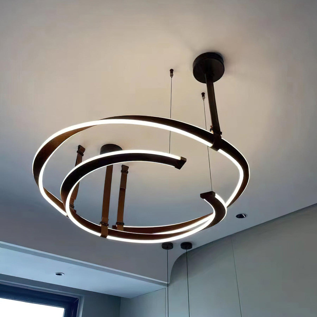 Finopi Curated Iron & Glass Chandelier – architectural ceiling profile