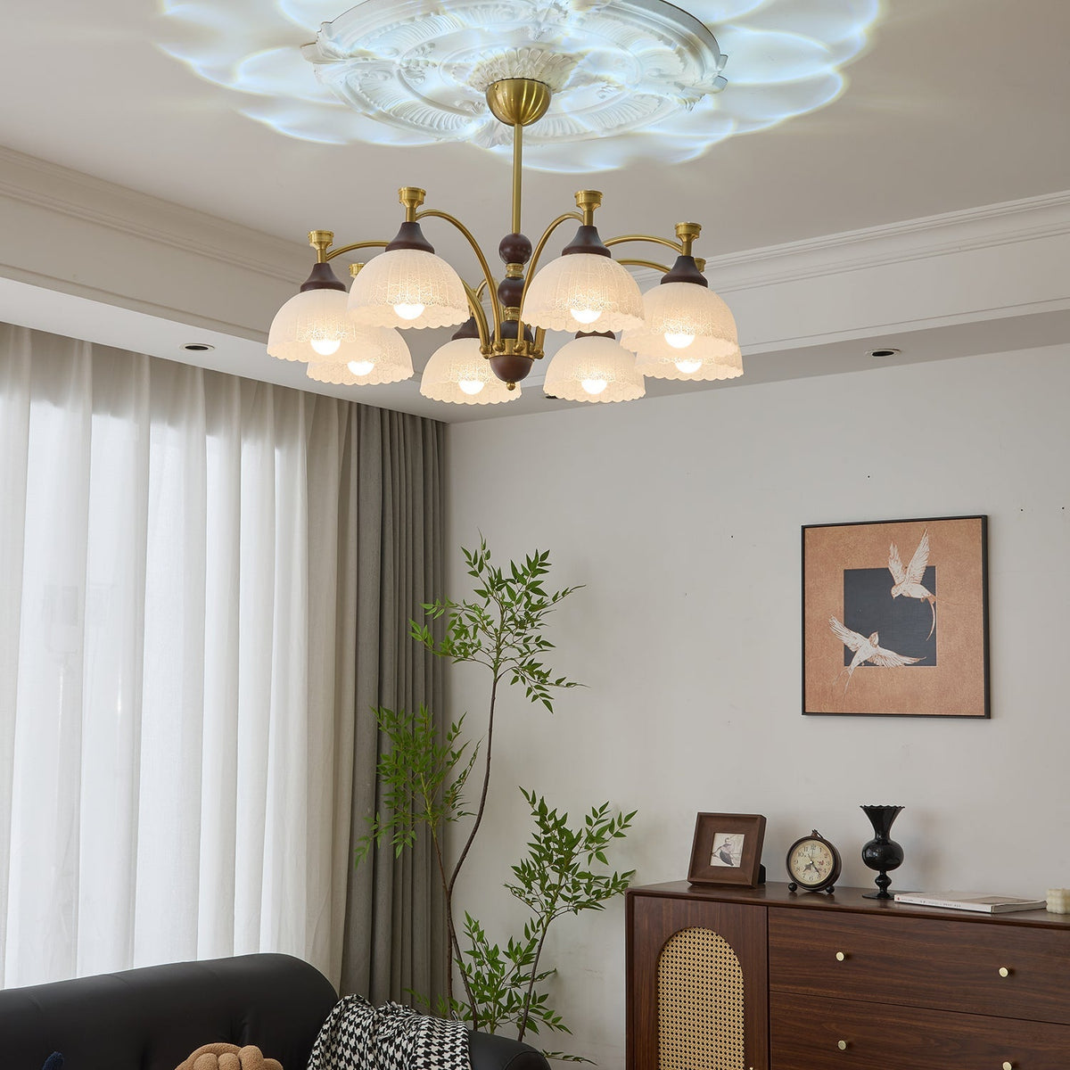 Florentia Curated Mouth-Blown Frosted Glass Chan installed in residential dining space