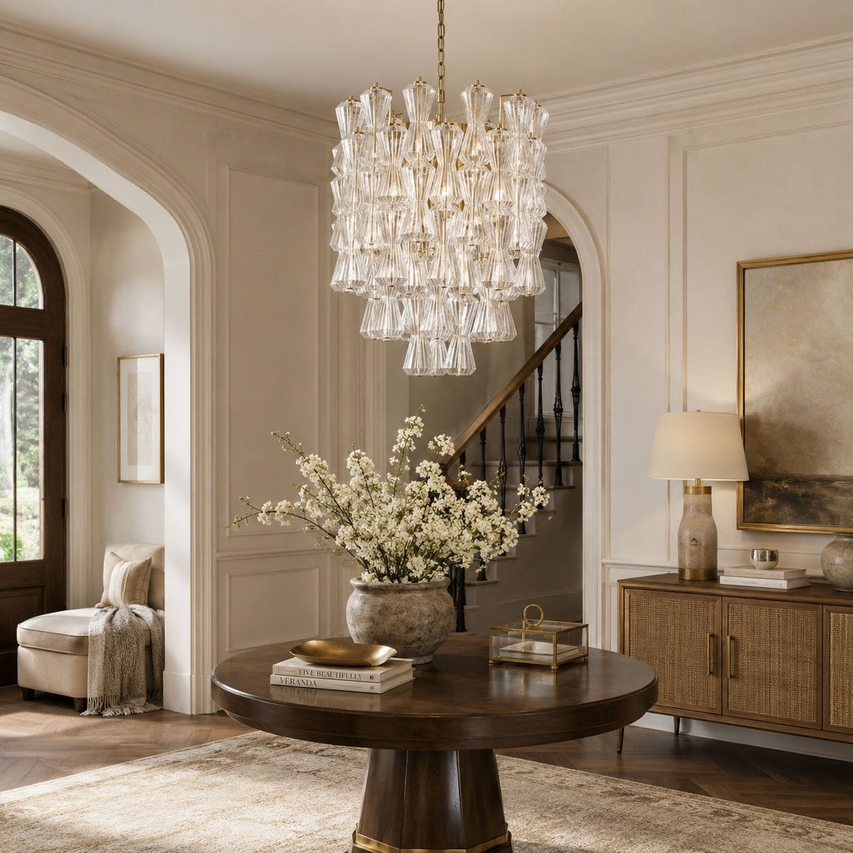 Florenzia Glass Curated Mouth-Blown Frosted Glas installed in residential dining space