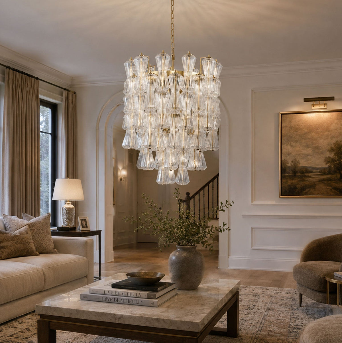 Florenzia Glass Curated Mouth-Blown Frosted Glas warm illuminated room view