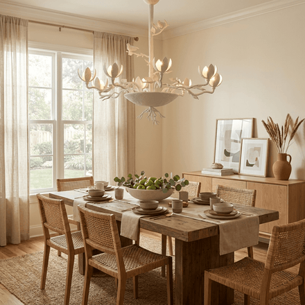 Floral Long Branch Curated Iron & Glass Chandeli