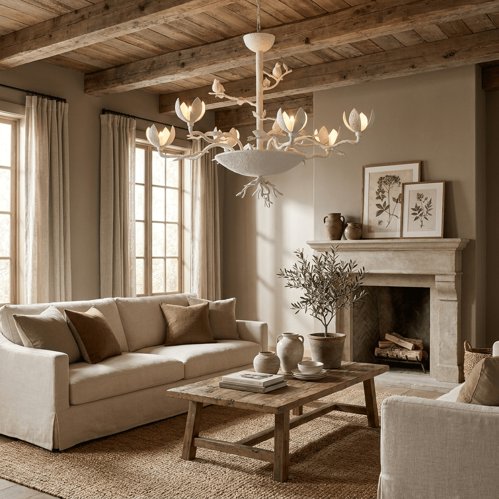 Florienne Branch Curated Iron & Glass Chandelier installed in residential dining space