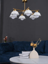Flower Shade Curated Mouth-Blown Frosted Glass C – full fixture elevation view