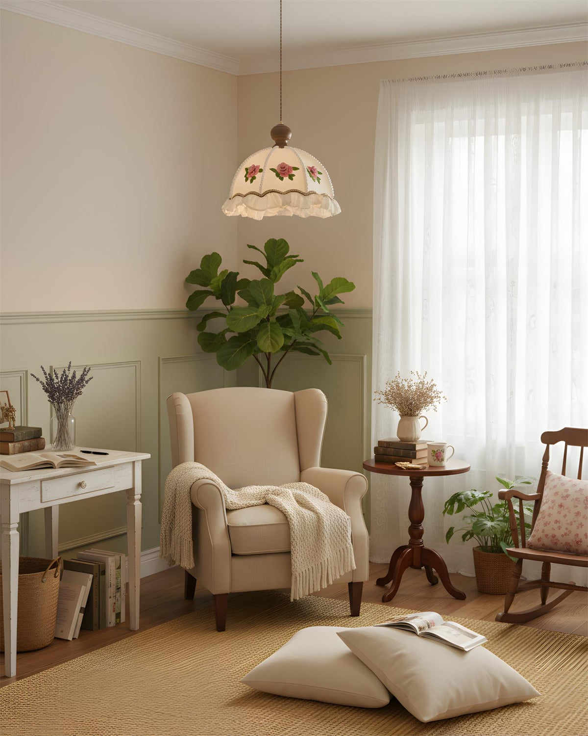 Frillia Curated Solid Hardwood Pendant Light – illuminated warm ambiance setting